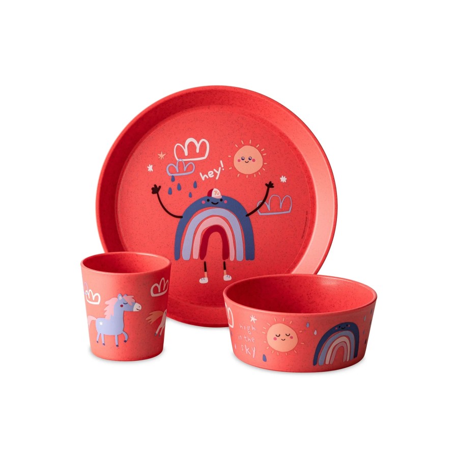 Kindergeschirr Regenbogen rot 3er Set Kindergeschirr Regenbogen rot 3er Set
